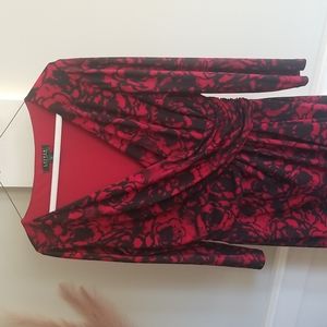 EUC Ralph Lauren faux wrap red floral dress 8